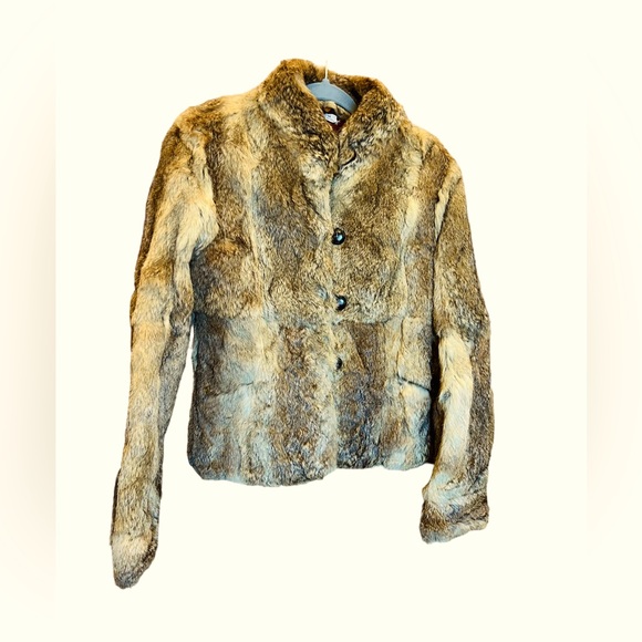 Vintage Fur Leather Jacket Coat 100% Rabbit Fur  Size M Made in Korea Preowned - Picture 2 of 7